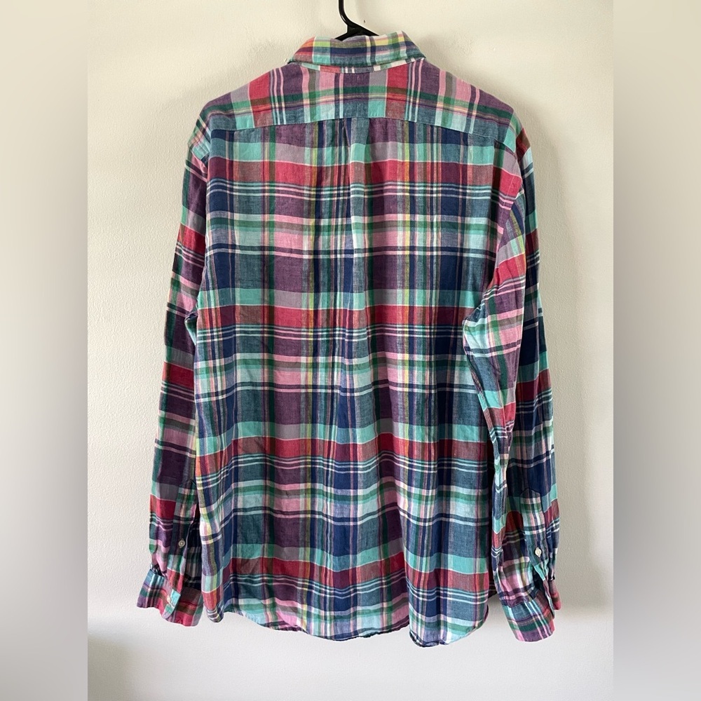 Ralph Lauren 100% Linen Plaid Button Down Shirt Mens Size XL - Picture 2 of 7